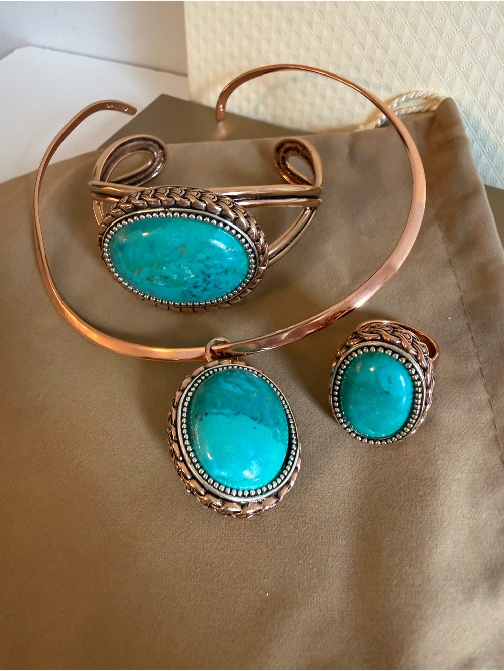 NIB Vintage Studio Barse Bronze & .925 Sterling Turquoise 4-Pc Jewelry Set Size